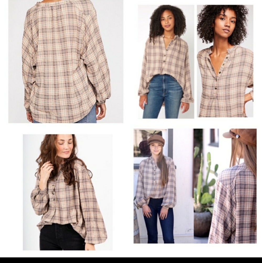 FREE PEOPLE Northern Bound Button Down Blouse EUC sz S - Picture 7 of 11